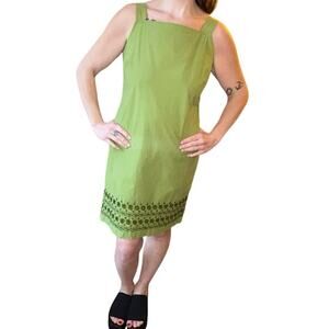 90s vintage gap square neck green sun dress with eyelet trim